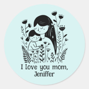 Schattigee moeder & dochter knuffelen Moederdag bl Ronde Sticker