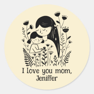 Schattigee moeder & dochter knuffelen Moederdag ge Ronde Sticker