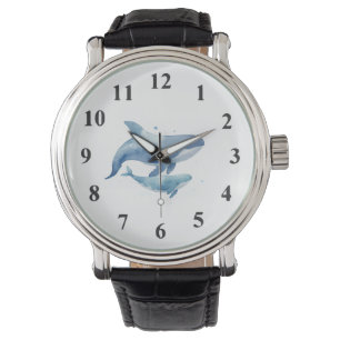 Schattigee moeder en baby Blue Whale Waterverf Horloge