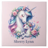 Schattigee Moeder en baby eenhoorn Tegeltje (Voorkant)