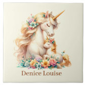 Schattigee Moeder en baby eenhoorn Tegeltje (Voorkant)