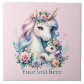 Schattigee Moeder en baby eenhoorn Tegeltje (Voorkant)