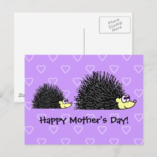 Schattigee moeder en Baby Hedgehog Moederdag Brief Briefkaart (Voorkant / Achterkant)