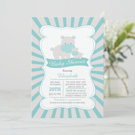 Schattigee Moeder en Baby Hippo Jongens Baby showe Kaart (Staand voorkant)