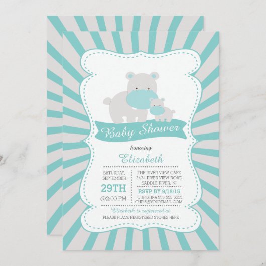 Schattigee Moeder en Baby Hippo Jongens Baby showe Kaart (Voorkant / Achterkant)