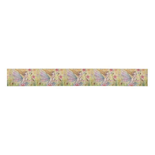 Schattigee moeder en baby meisje Fairy Fantasy Art Grosgrain Lint (Voorkant)