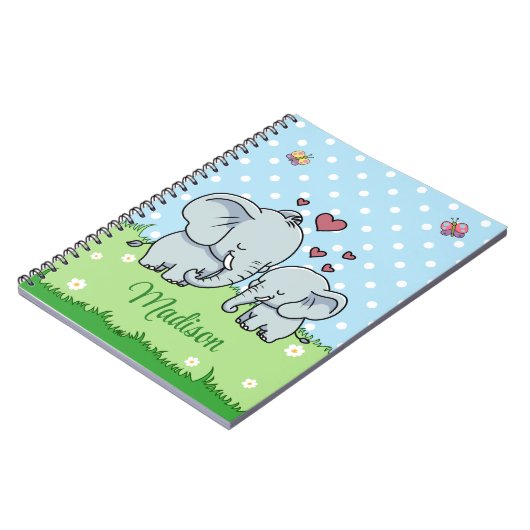 Schattigee moeder en Baby olifant, gepersonaliseer Notitieboek (Linkerzijde)
