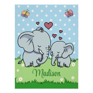 Schattigee moeder en Baby olifant, gepersonaliseer Perfect Poster