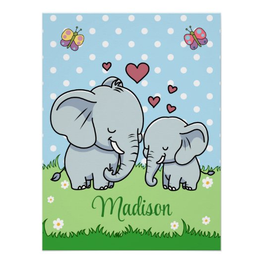 Schattigee moeder en Baby olifant, gepersonaliseer Perfect Poster (Voorkant)