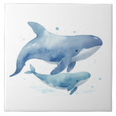 Schattigee moeder en Baby walvis Waterverf Ocean Z Tegeltje (Voorkant)