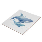 Schattigee moeder en Baby walvis Waterverf Ocean Z Tegeltje (Zijkant)