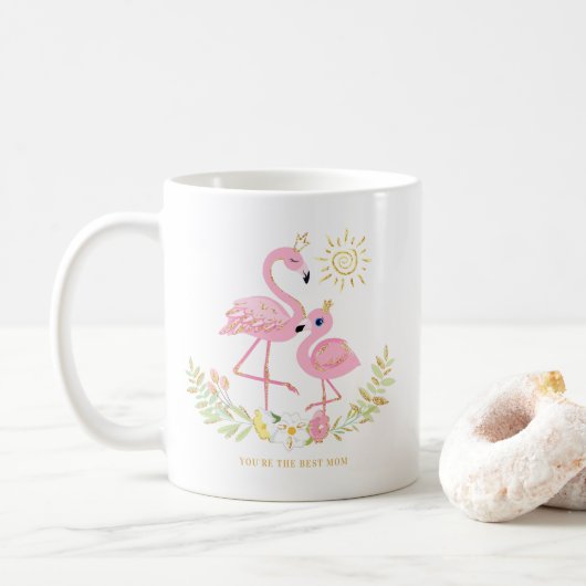 Schattigee moeder en dochter Flamingo Glitter Flor Koffiemok (Met donut)