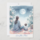 Schattigee moeder en Kind onder een maanverlichte  Feestdagenkaart (Voorkant)