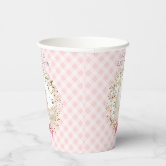 Schattigee moeder en kleine gans gingham Baby show Papieren Bekers (Rechts)