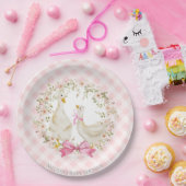 Schattigee moeder en kleine gans gingham Baby show Papieren Bordje (Feest)