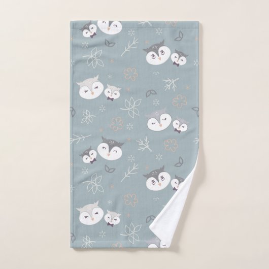 Schattigee moeder en zoon uil patroon blauw-grijs bad handdoek (Handdoek)