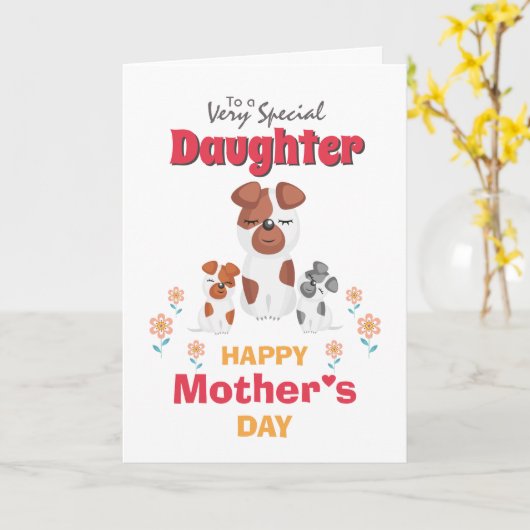 Schattigee moeder hond puppy cartoon moederdag kaart (Gele Bloem)