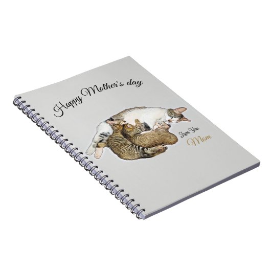 Schattigee Moeder kat en kittens aangepaste notiti Notitieboek (Rechterzijde)
