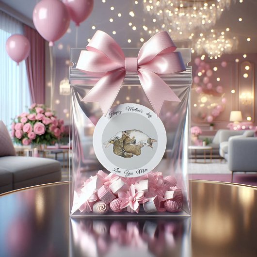 Schattigee Moeder kat en kittens aangepaste Ronde  Ronde Sticker