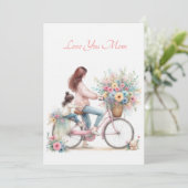 Schattigee Moeder Kind Fietsfiets Waterverf Moeder Feestdagenkaart (Staand voorkant)