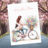Schattigee Moeder Kind Fietsfiets Waterverf Moeder Feestdagenkaart