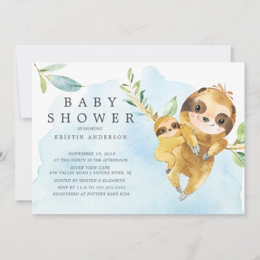 Schattigee Moeder met Baby Sloth Baby shower Kaart (Voorkant)
