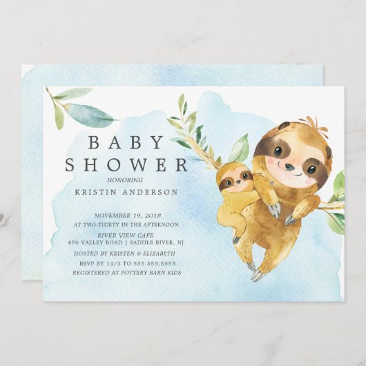 Schattigee Moeder met Baby Sloth Baby shower Kaart (Voorkant / Achterkant)
