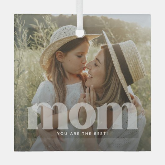 Schattigee Moeder Overlay Typografie Foto Glas Ornament (Voorkant)