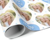 Schattigee Moederdag 6 Foto Mama Love Hearts Blue Cadeaupapier (Rol Hoek)