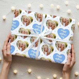 Schattigee Moederdag 6 Foto Mama Love Hearts Blue Cadeaupapier