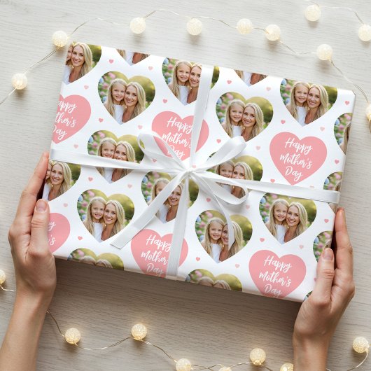 Schattigee Moederdag 6 Foto Mama Love Hearts Coral Cadeaupapier