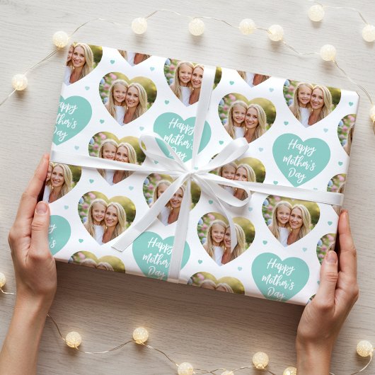 Schattigee Moederdag 6 Foto Mama Love Hearts Mint Cadeaupapier