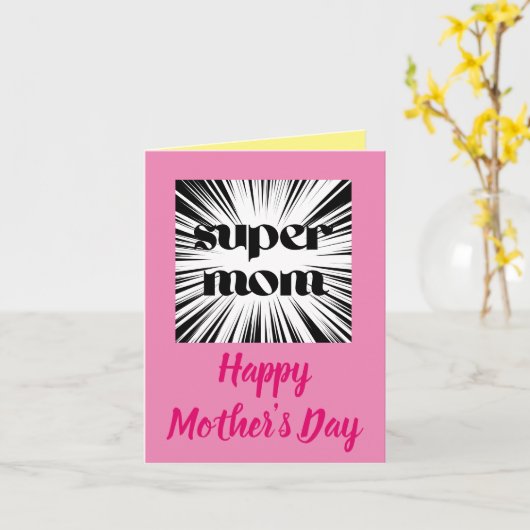 Schattigee Moederdag Kaart, Super Moeder Thema Kaart (Gele Bloem)