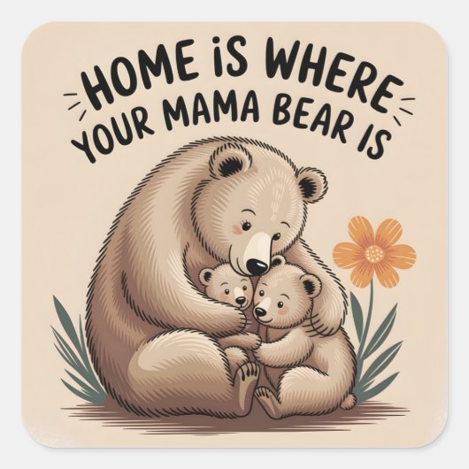 Schattigee Moederdag Mama Beer Vierkante Sticker (Voorkant)