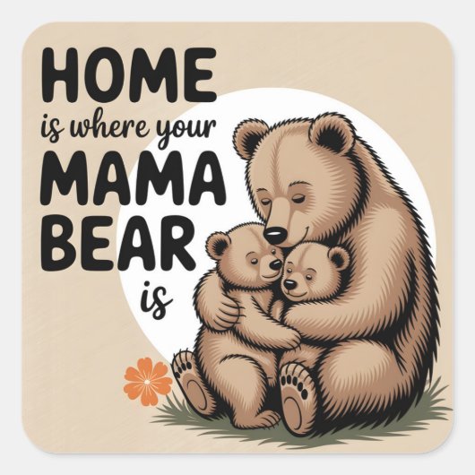 Schattigee Moederdag Mama Beer Vierkante Sticker (Voorkant)