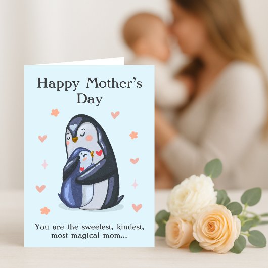 Schattigee Moederdag Schattige Mama en Baby Pinguï Bedankkaart