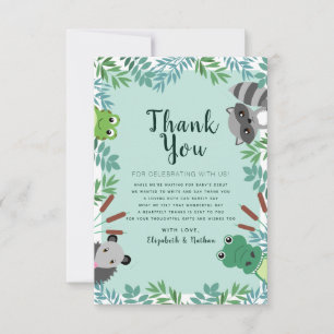 Schattigee moeras beestjes Baby shower dank u Bedankkaart