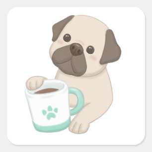 Schattigee Mok & hondenillustratie Vierkante Sticker