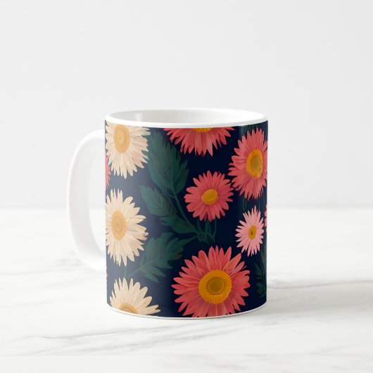 Schattigee Mok met Daisy Pattern op een diepblauw (Voorkant links)