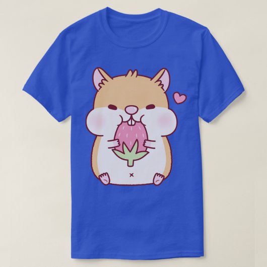 Schattigee mollige hamster munching op aardbei t-shirt (Design voorkant)