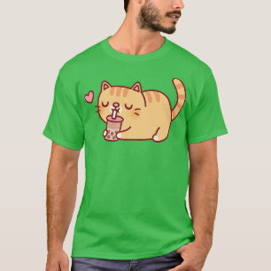 Schattigee mollige Oranje Tabby Cat Loves Boba Tea T-shirt