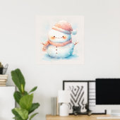 Schattigee mollige Waterverf Snowman Poster (Thuiskantoor)