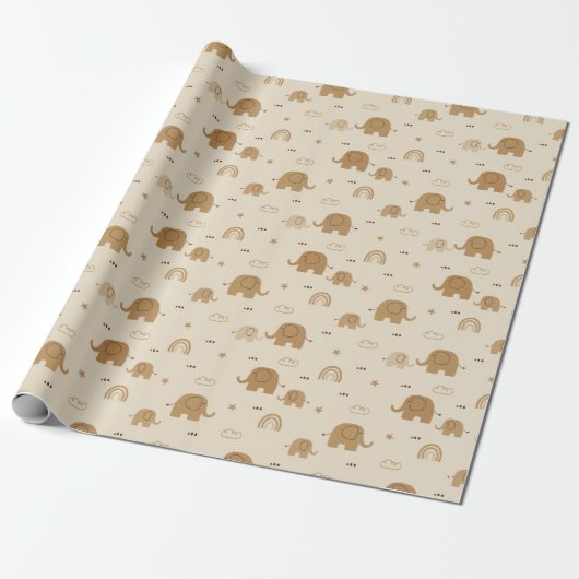 Schattigee Mom Baby Elephant Pattern Wrapping Pape Cadeaupapier (Uitgerold)