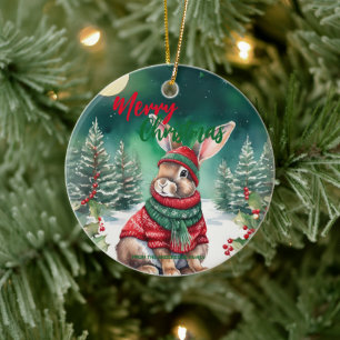 Schattigee MOM bunny konijn kerstman Vakantienaam Keramisch Ornament