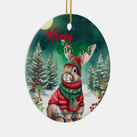 Schattigee MOM bunny konijn kerstman Vakantienaam Keramisch Ornament (Rechts)