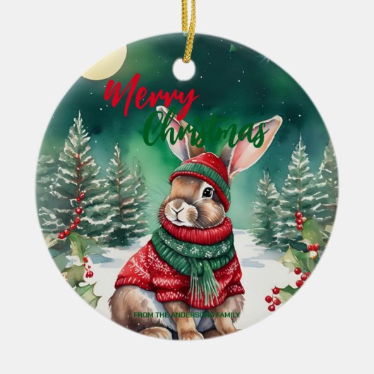 Schattigee MOM bunny konijn kerstman Vakantienaam Keramisch Ornament (Voorkant)