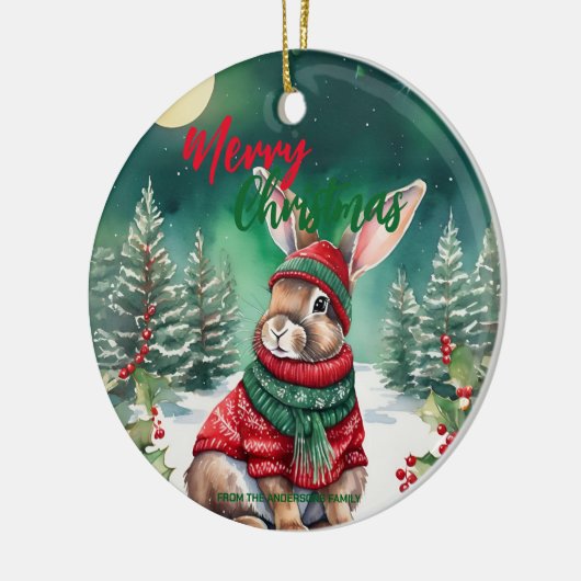 Schattigee MOM bunny konijn kerstman Vakantienaam Keramisch Ornament (Links)
