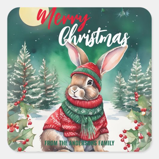 Schattigee MOM bunny konijn kerstman Vakantienaam Vierkante Sticker (Voorkant)