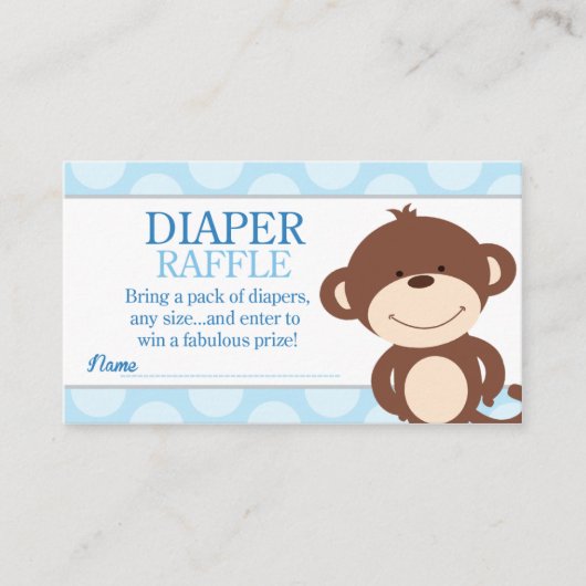 Schattigee Monkey Boy Baby shower Luier Raffle Informatiekaartje (Voorkant)