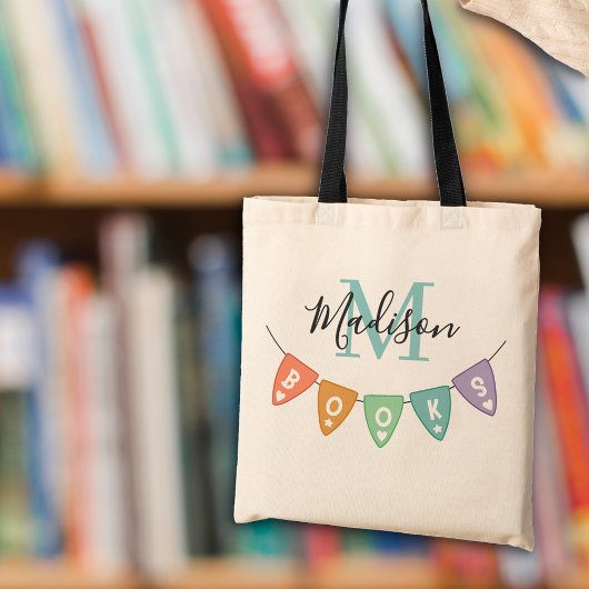 Schattigee Monogram Boeken Bunting Banner Tote Bag